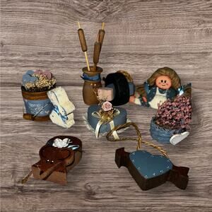 Cottage core blue country home decor shelf decor lot of home knick knacks geese